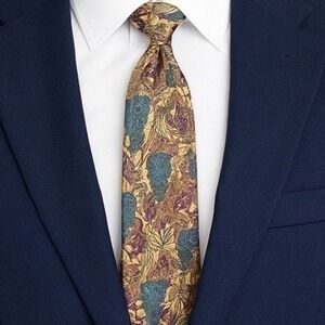 Countess Mara Silk Necktie Bird Floral Print Made‎ in USA Hand Tailored Classic"